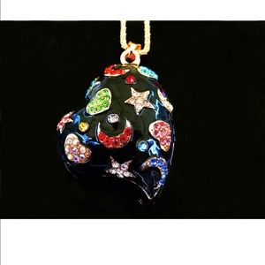 Crystal Star Moon Black Heart Necklace